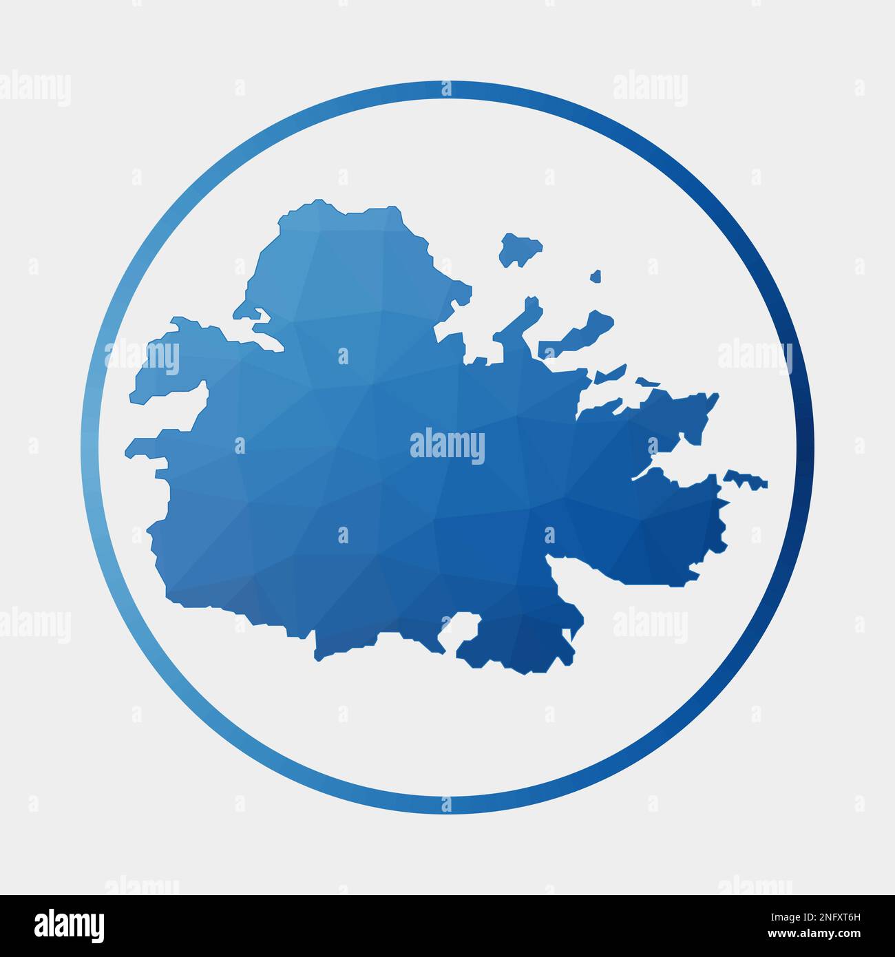 Antigua icon. Polygonal map of the island in gradient ring. Round low ...