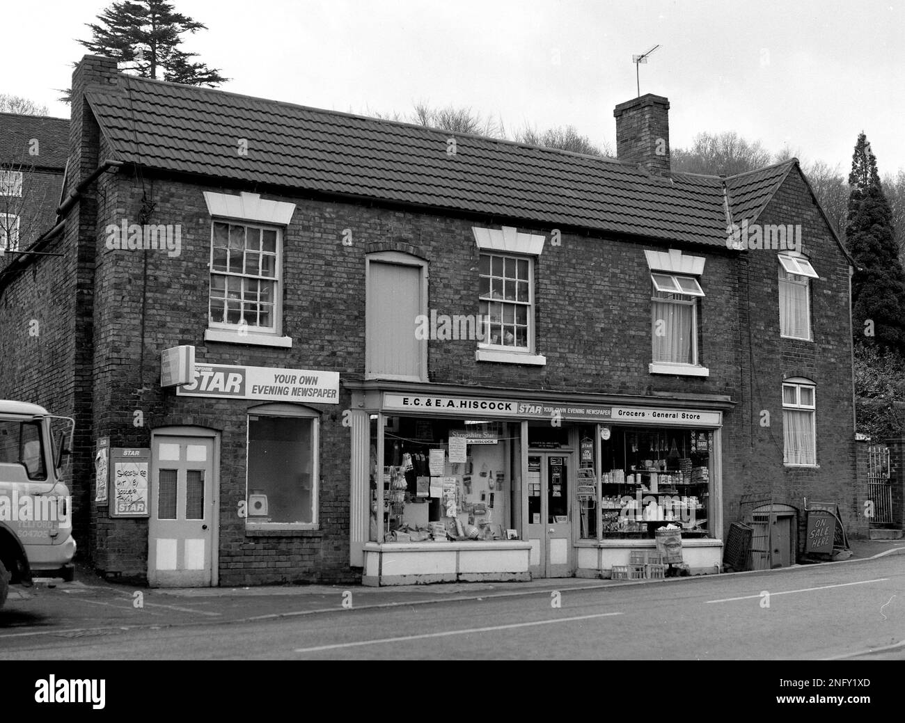Old newsagents grocers general store Britain Uk 1981 Stock Photo