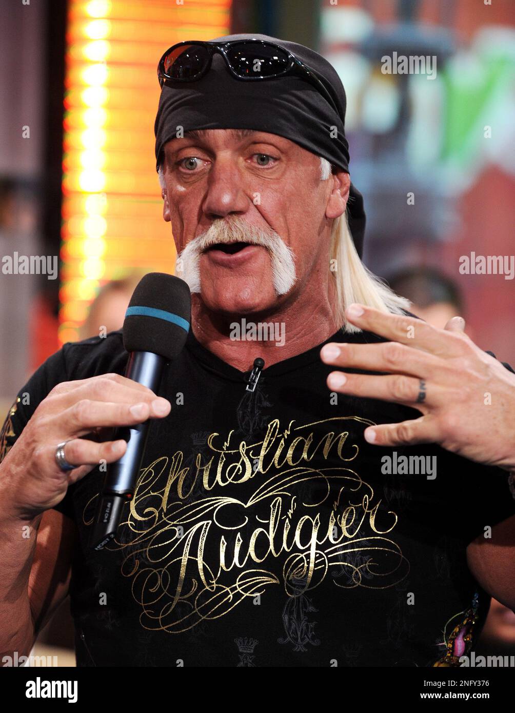 Wrestler Hulk Hogan makes an appearance at MTV studios in Times Square ...