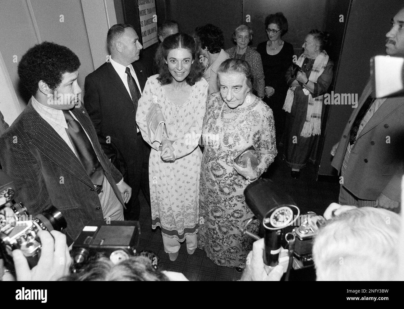 Anne Bancroft and Golda Meir arrive for a party at the Time-Life ...