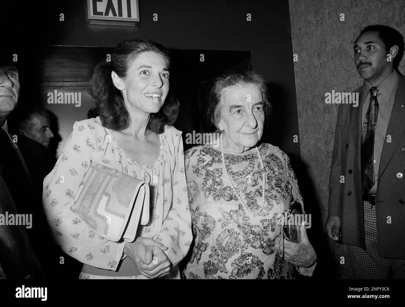 Anne Bancroft, left, and Golda Meir arrive for a party at the Time-Life ...