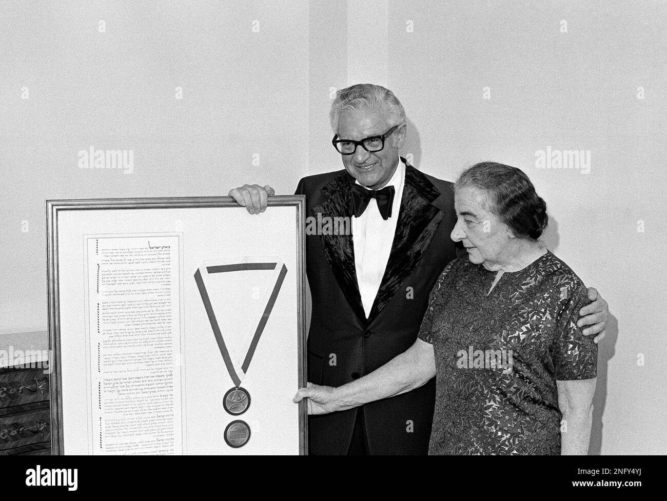 Sam Rothberg Israel Prime Minister Golda Meir presents the Israel Silver Anniversary ...