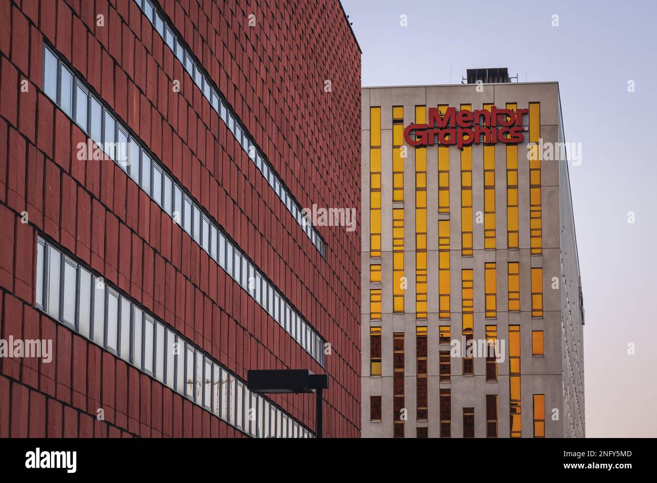 Scientific Information Centre and Academic Library of University of Silesia and Silesia Star office building in Katowice city, Poland Stock Photo