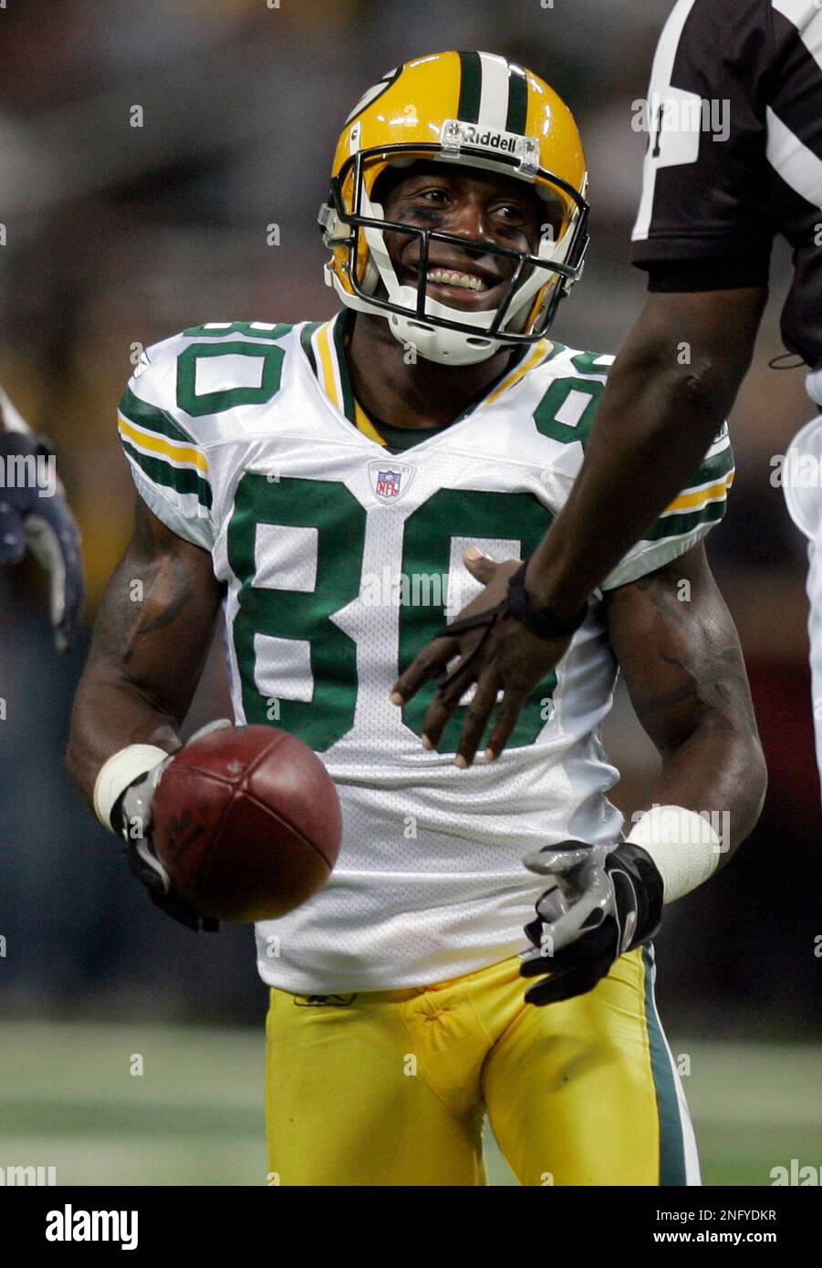 Green Bay Packers wide receiver Donald Driver smiles after