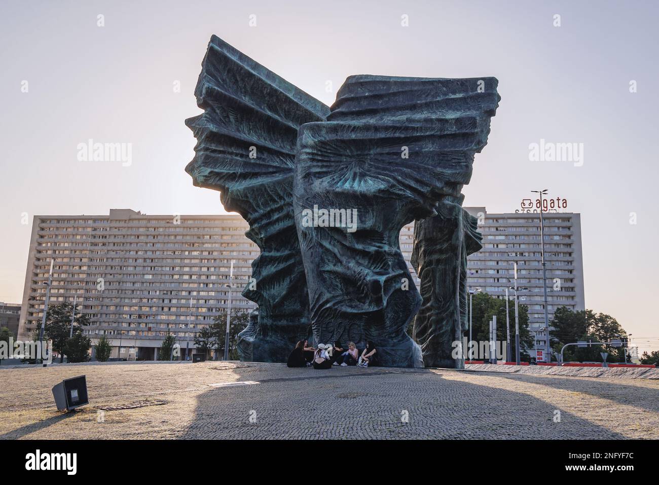 Silesian Insurgents Monument and Superjednostka - Superunit residential building in Katowice city, Silesia region of Poland Stock Photo