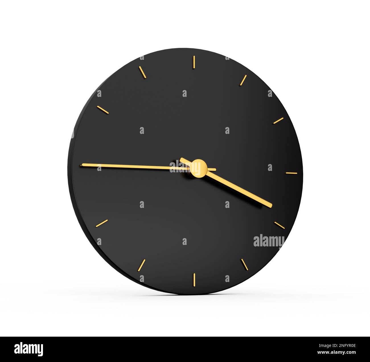 A 3d illustration of a black clock icon with golden ticks showing 345