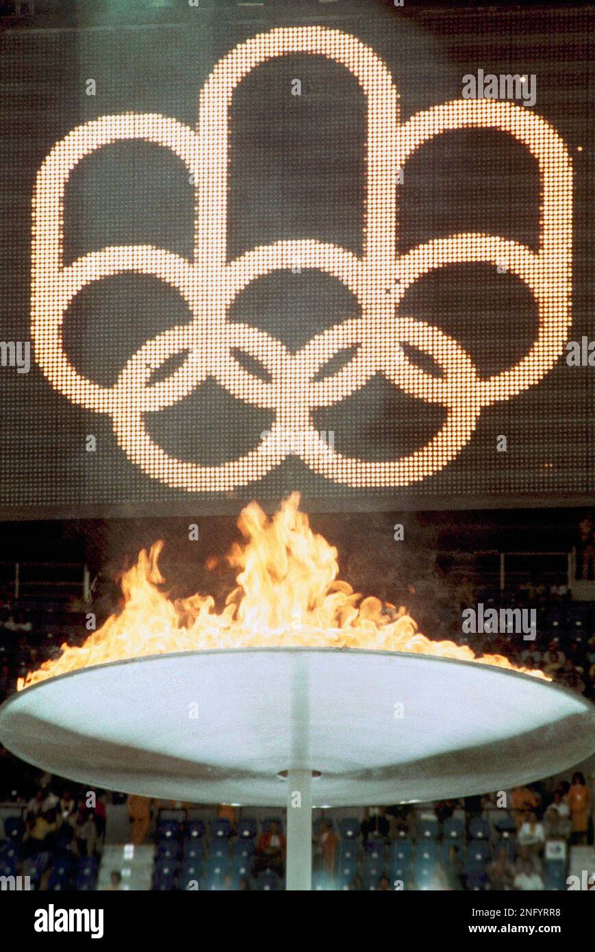 View of the Olympic Flame during the 1976 Montreal Olympics, July 17, 1976. (AP Photo Stock