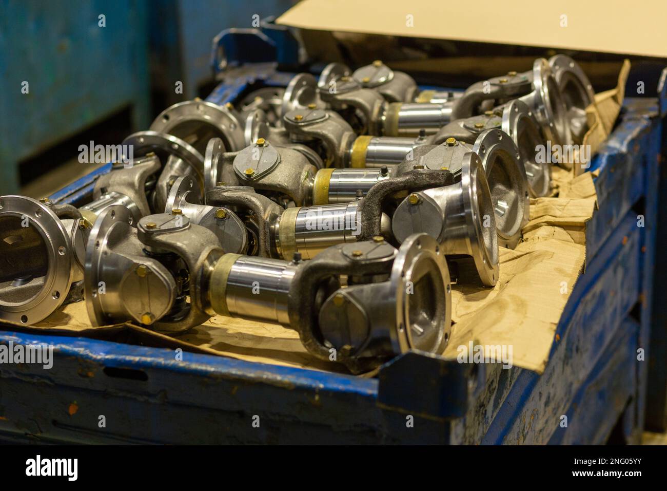 Cardan shafts and gimbal transmissions laying in box during production  process. Production of automotive components for trucks and agricultural  machin Stock Photo - Alamy