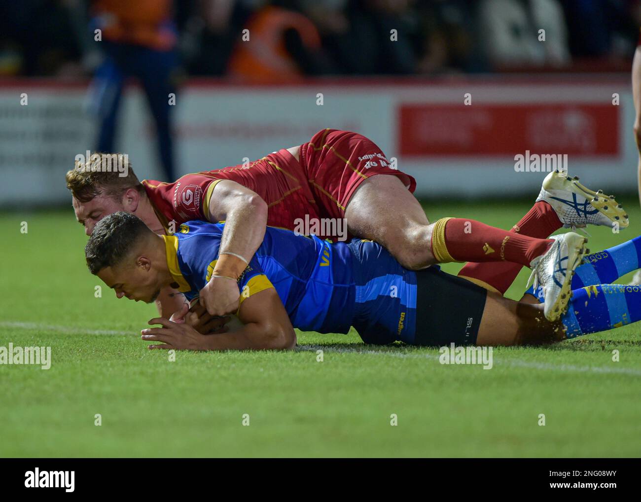 Wakefield, UK. 17th Feb, 2023. Corey Hall of Wakefield Trinity scores a try   Wakefield Trinity v Catalan Dragons,  at the Bell vue, Wakefield, West Yorkshire, UK on the 17th February 2023  Photo Credit Craig Cresswell Photography Credit: Craig Cresswell/Alamy Live News Stock Photo