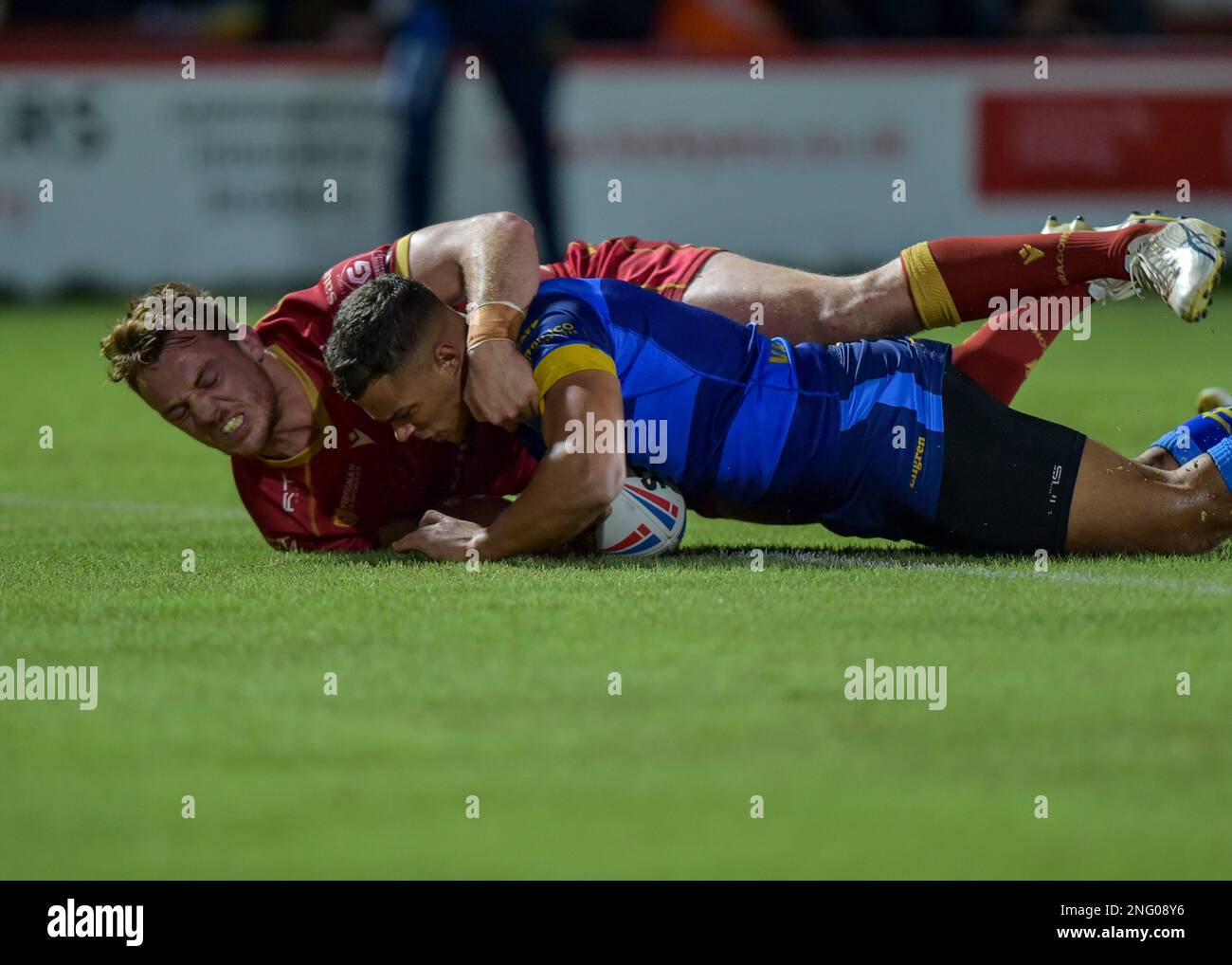 Wakefield, UK. 17th Feb, 2023. Corey Hall of Wakefield Trinity scores a try  Wakefield Trinity v Catalan Dragons,  at the Bell vue, Wakefield, West Yorkshire, UK on the 17th February 2023  Photo Credit Craig Cresswell Photography Credit: Craig Cresswell/Alamy Live News Stock Photo