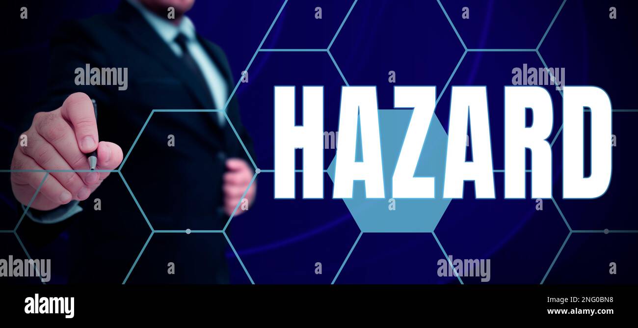 Hand writing sign Hazard. Concept meaning account or statement