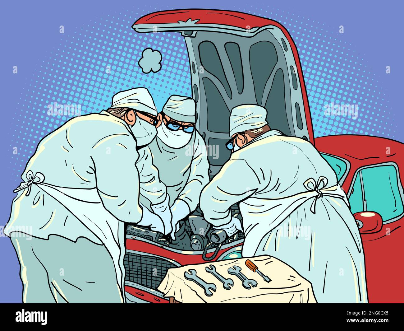 The doctors are repairing the car. auto repair shop garage High quality