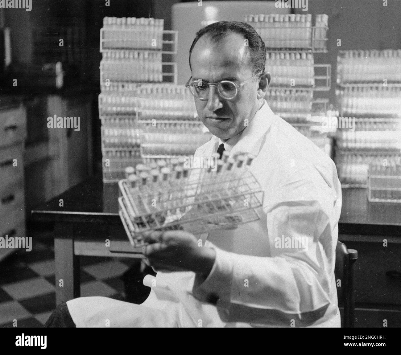 Dr Jonas Salk developer of the polio vaccine is shown in his lab in Dr Jonas Salk developer of the polio vaccine is shown in his lab in