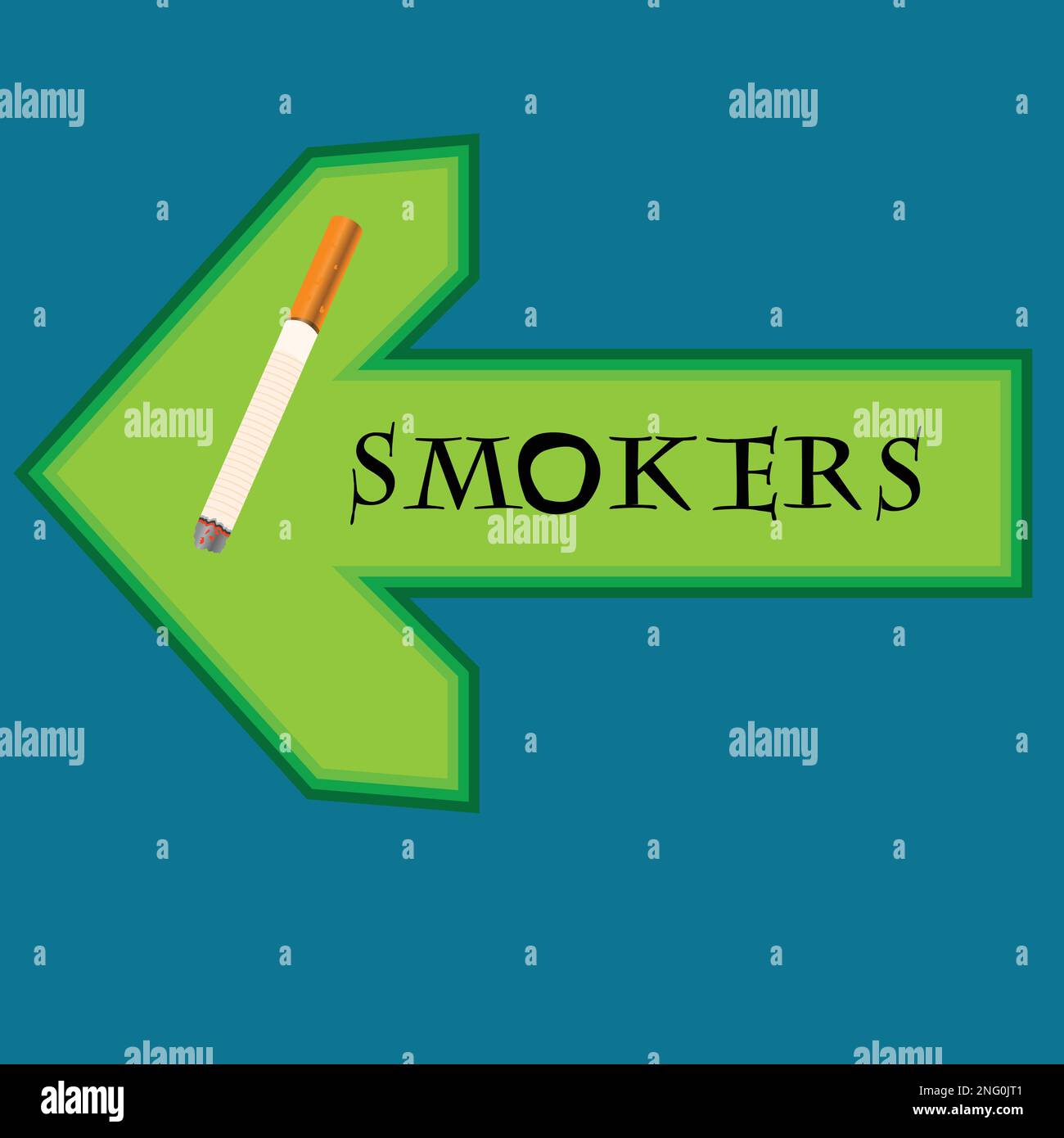Green banner for smokers with arrow pointing left for public spaces