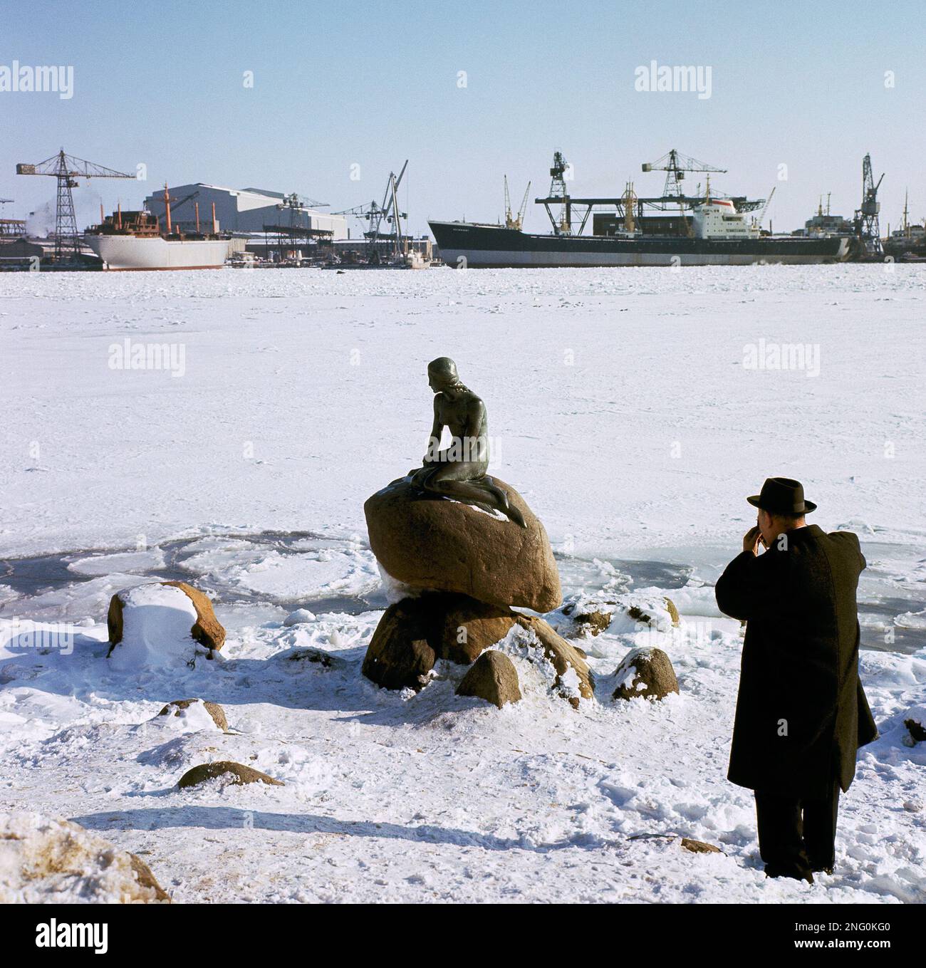 Seen here is an admirer photographing the famous Little Mermaid statue ...