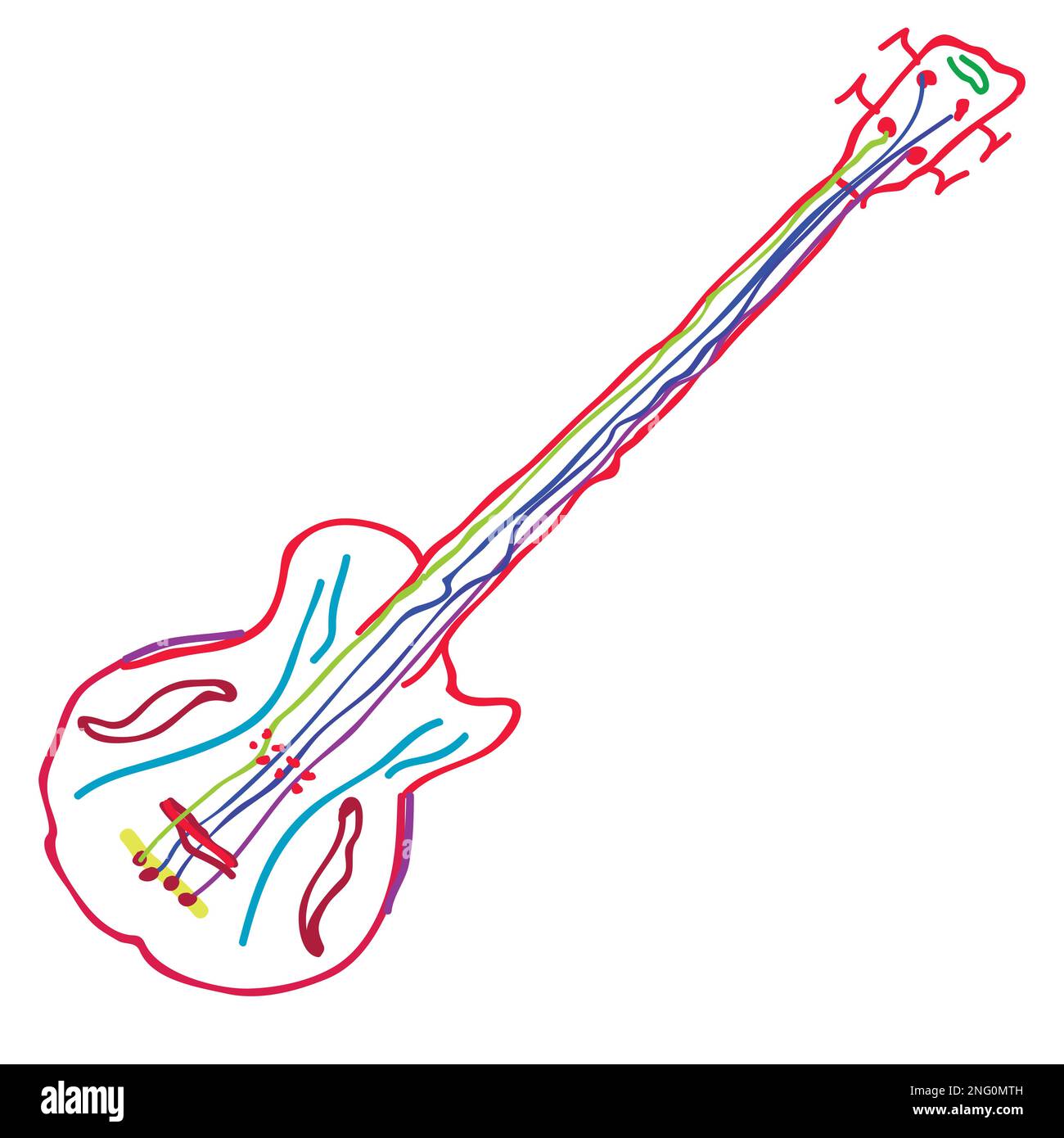 Childlike guitar drawing; vector illustration Stock Vector