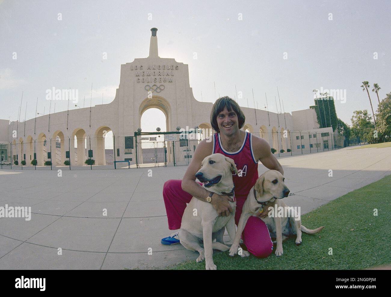 Track athlete Bruce Jenner is seen outside the Los Angeles Memorial
