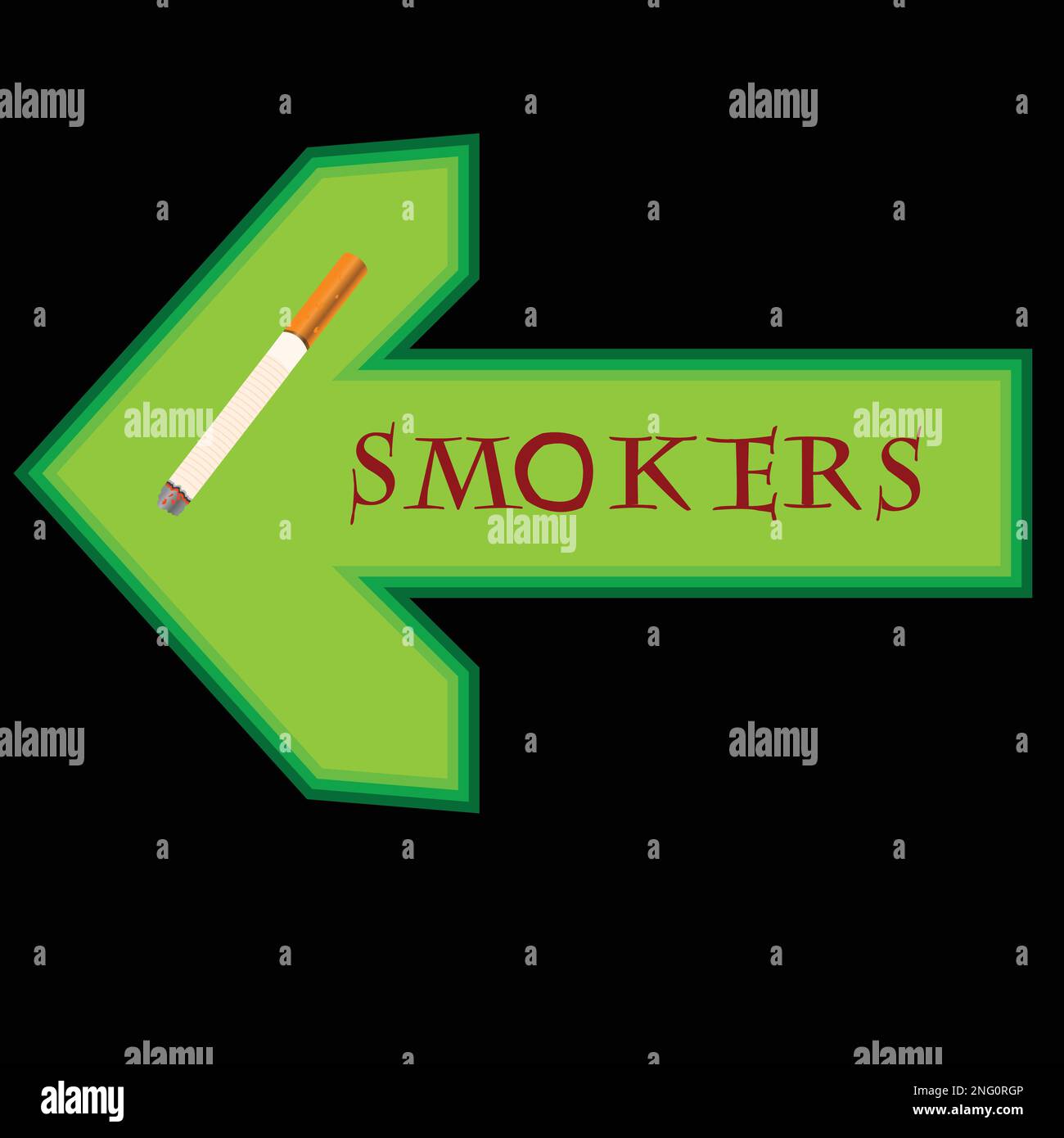 Green banner for smokers with arrow pointing left for public spaces