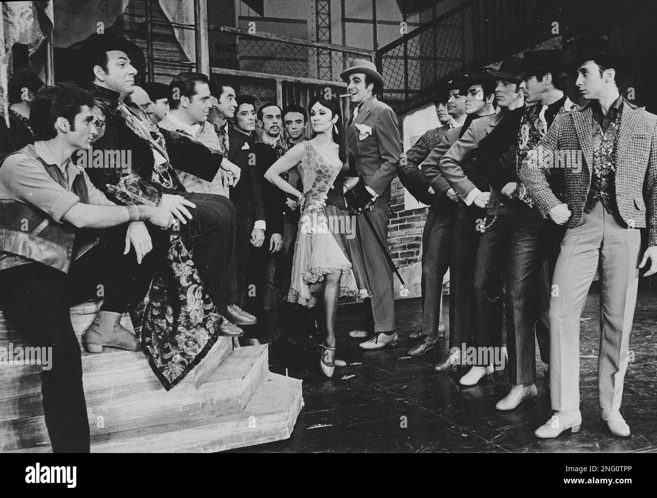 The cast of the Broadway musical "Bajour" are shown, with Chita Rivera