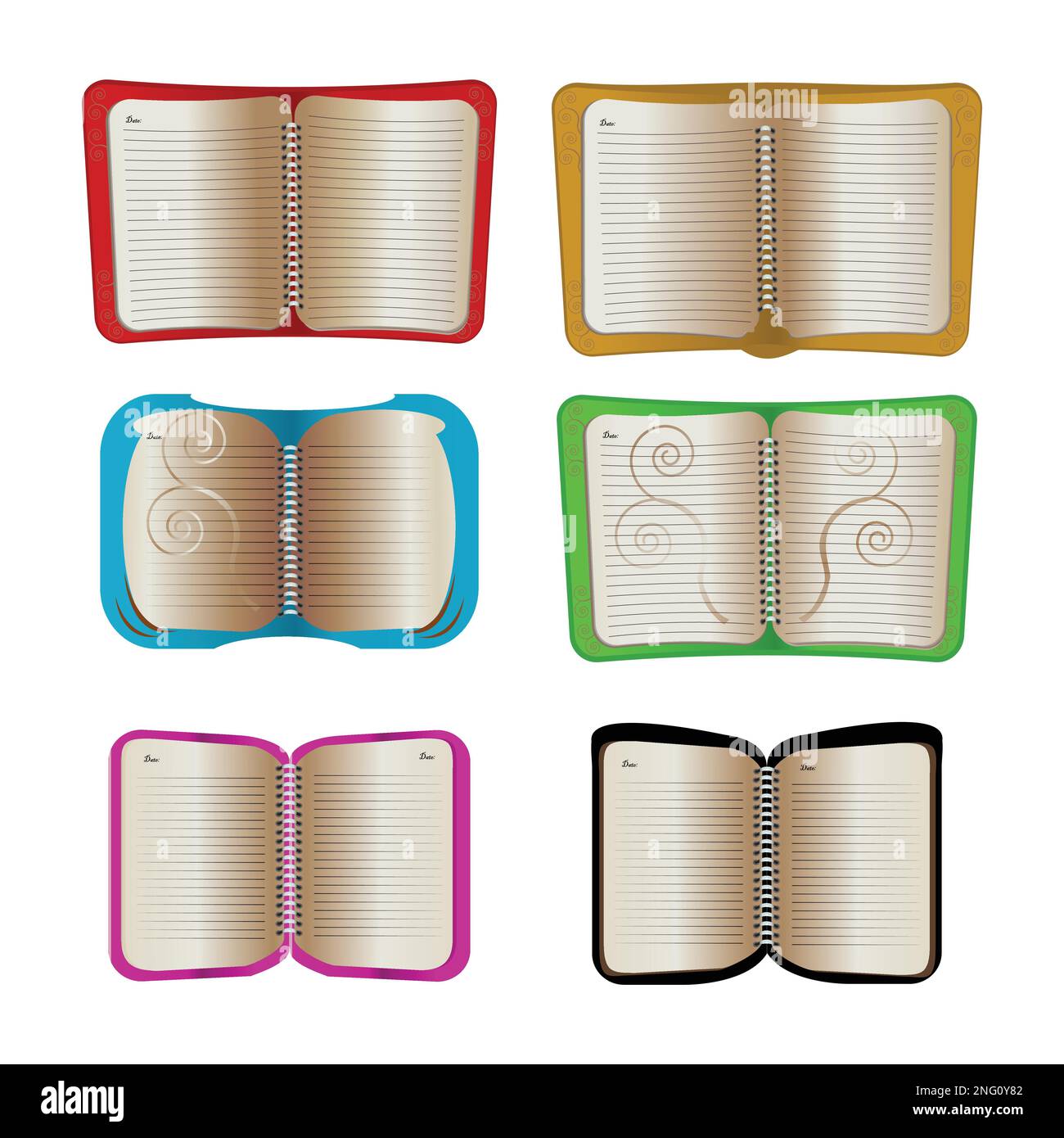 Open notebook collection on white background; vector illustration Stock Vector