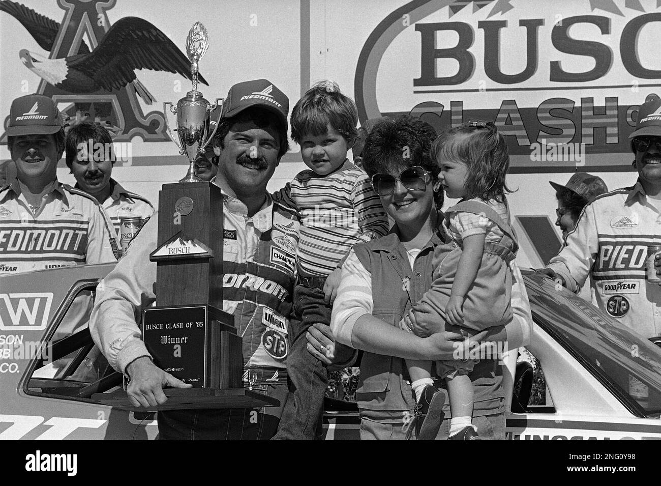 Terry Labonte, from Corpus Christi, Texas, holds his son Justin, 4