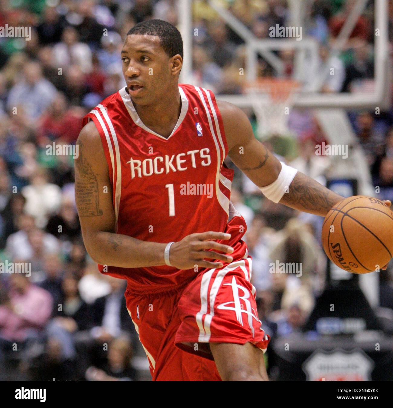 Houston Rockets center Tracy McGrady (1) takes the ball up court against  the Utah Jazz during the first quarter of the NBA basketball game Thursday,  Nov. 1, 2007, in Salt Lake City. (