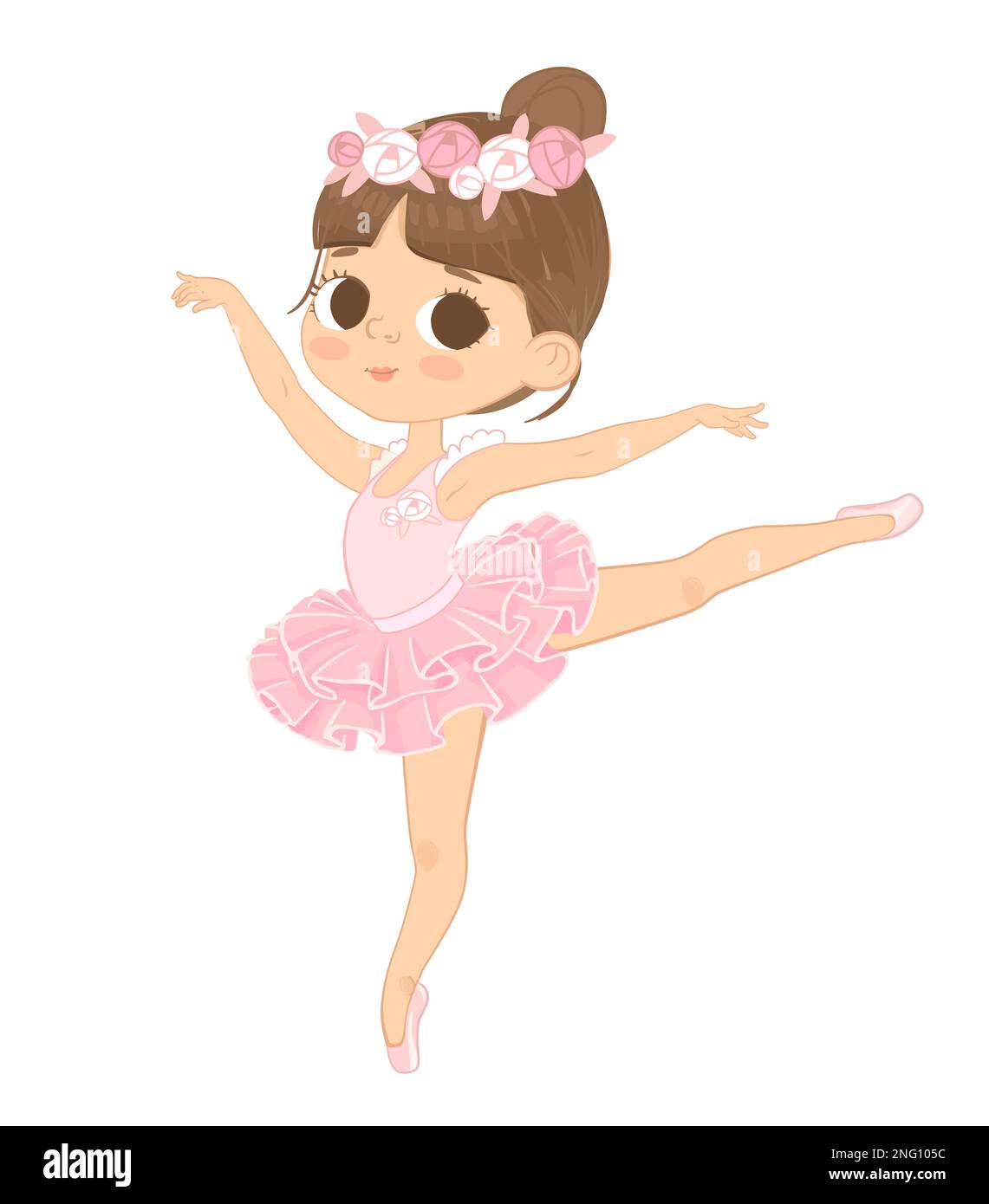 Cute Brown Hair Ballerina Girl Dancing. Little Ballerina in a Pink Tutu
