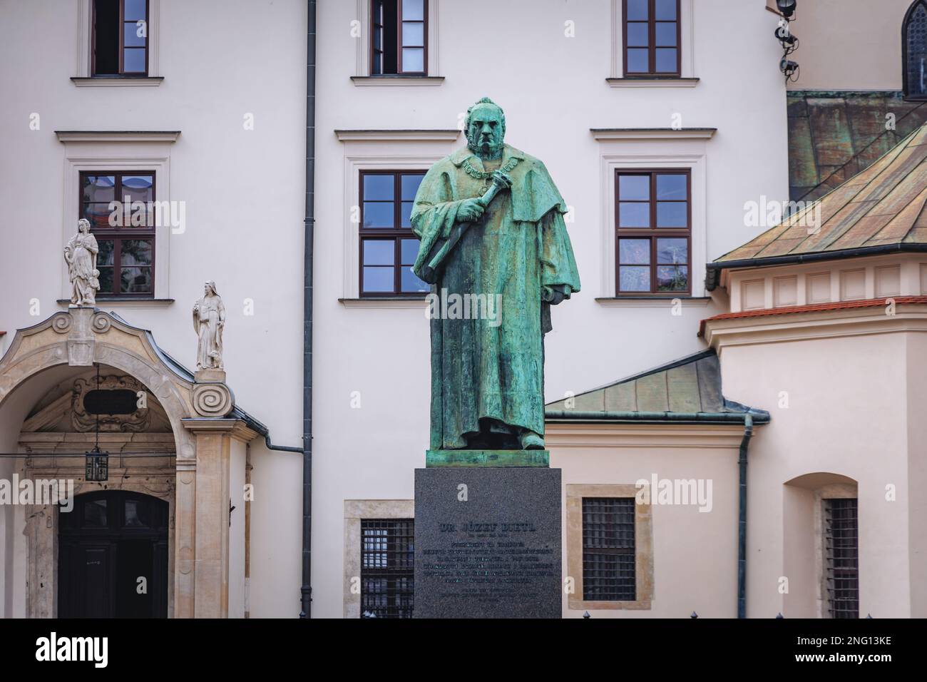 Statue of Jozef Dietl next to Church of Saint Francis of Assisi on Old Town of Krakow city, Lesser Poland Voivodeship of Poland Stock Photo