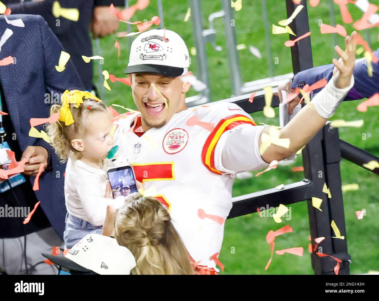 Kansas City Chiefs quarterback Patrick Mahomes (15 ) celebrates with(01)