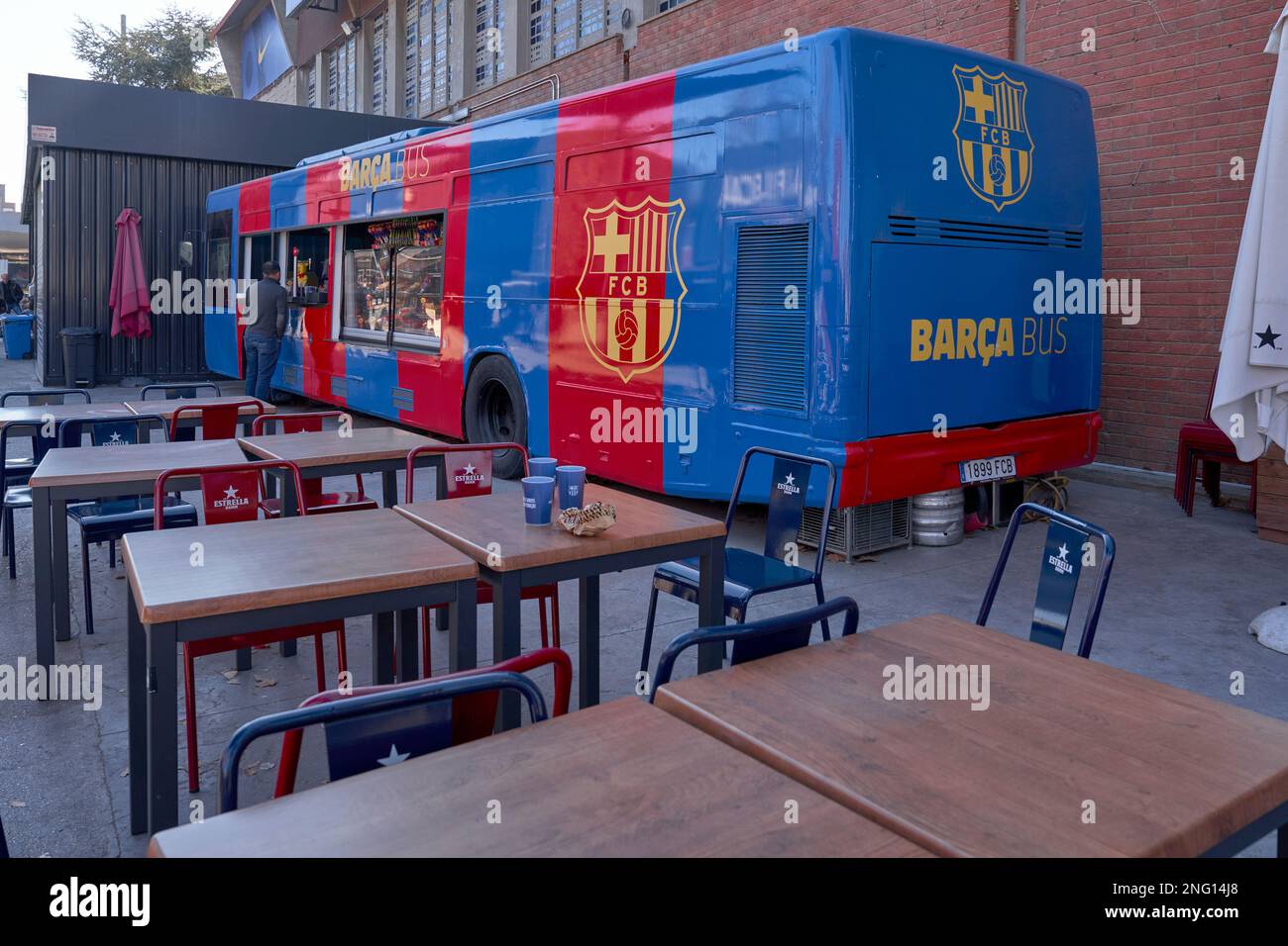 Cute bus bar at Camp Nou stadium premises Stock Photo