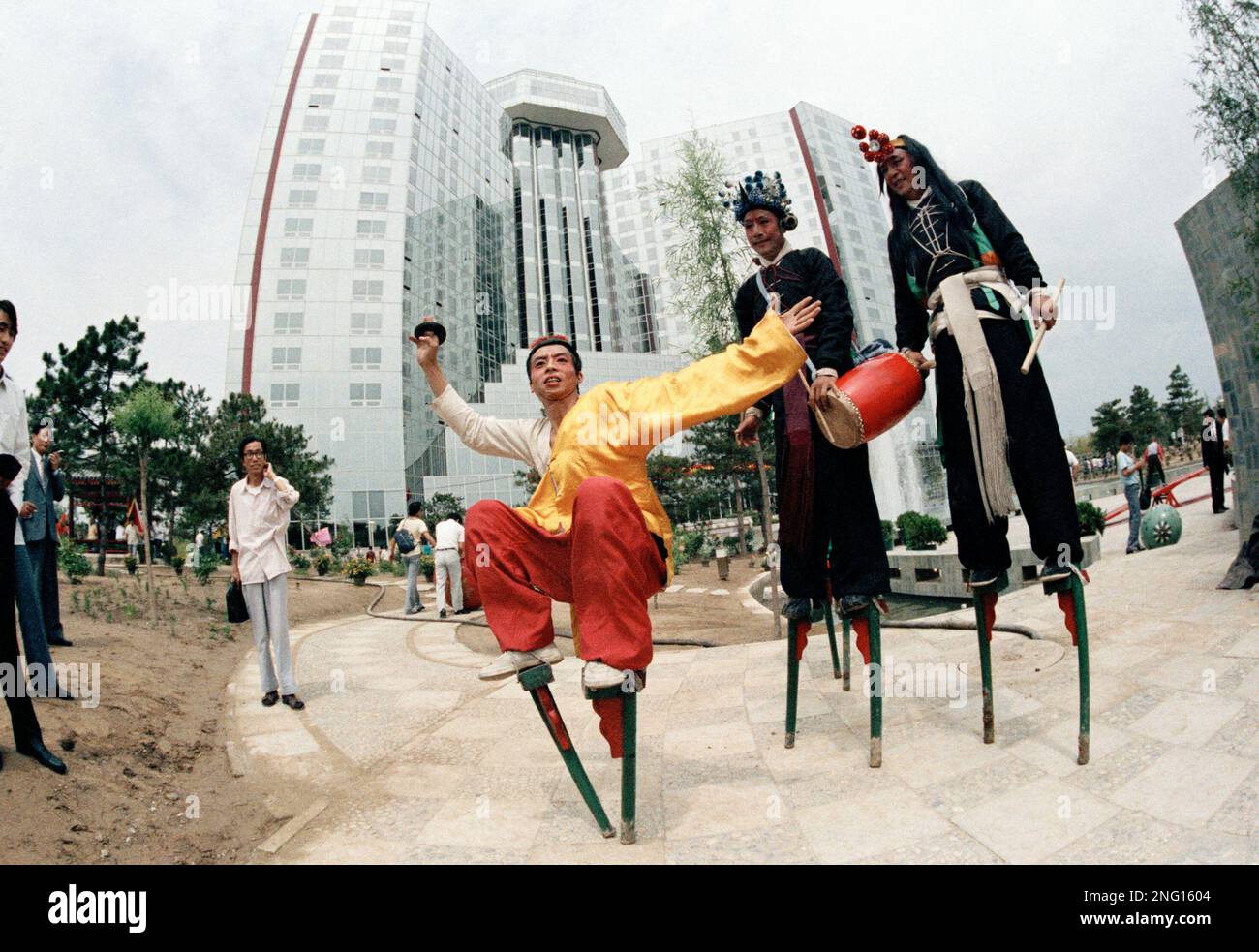 Chinese Acrobats performs stunts on stilts Wednesday, June 20, 1984 at