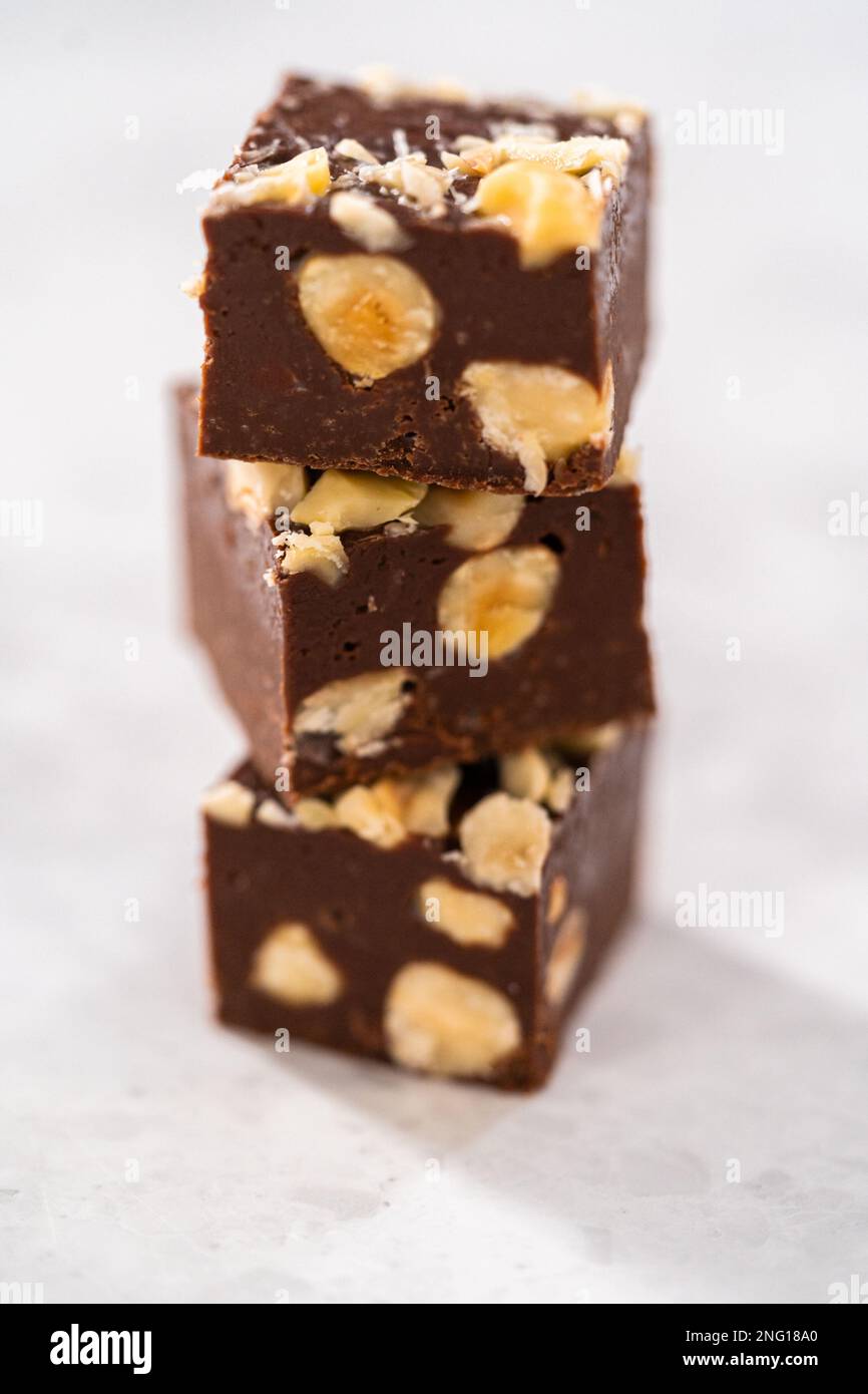 Chocolate hazelnut fudge Stock Photo - Alamy