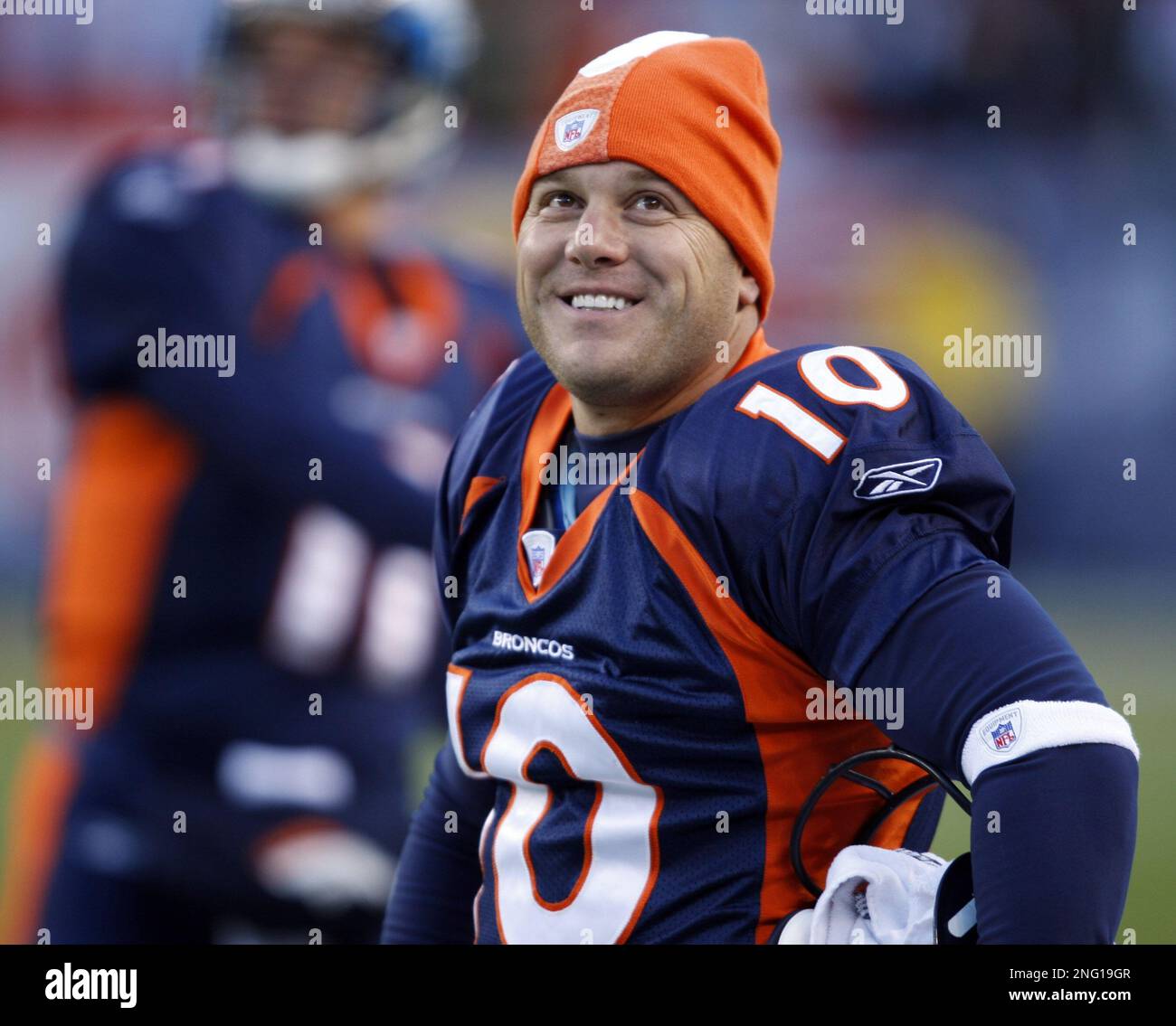 Denver Broncos punter Todd Sauerbrun punts during first practice session at  Broncos training camp in Englewood, Colorado July 28, 2006. Sauerbrun told  his teammates yesterday the NFL rejected his appeal on being