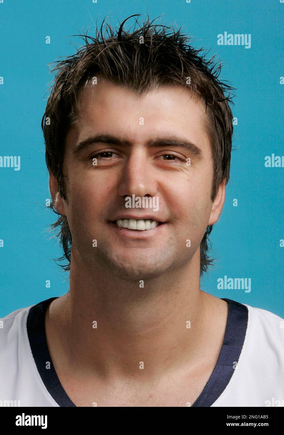 Utah Jazz forward Mehmet Okur, of Turkey, poses for his photo during