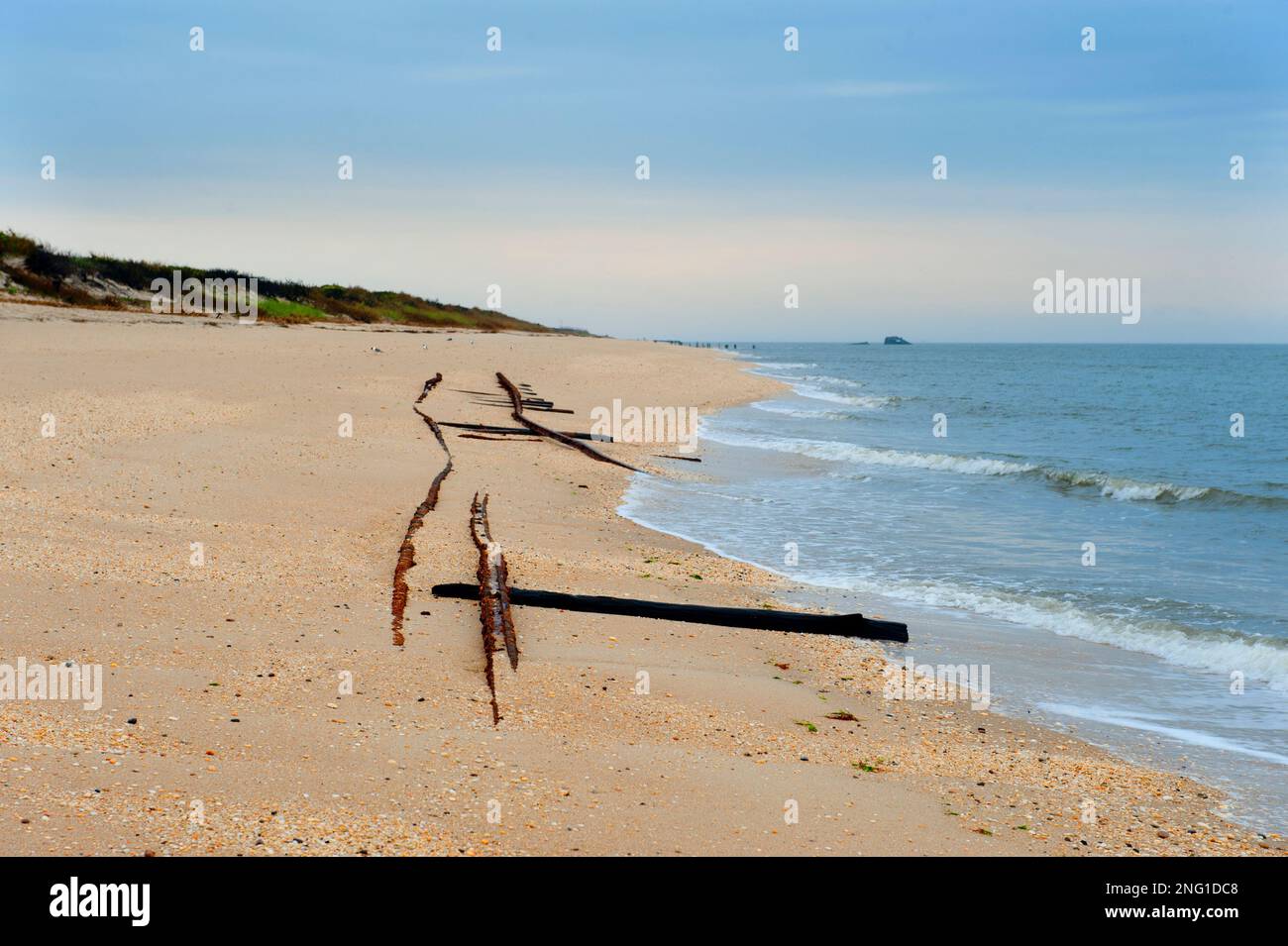 Washed out railroad tracks (Ghost tracks) Higbee Beach Cape May NJ Stock Photo