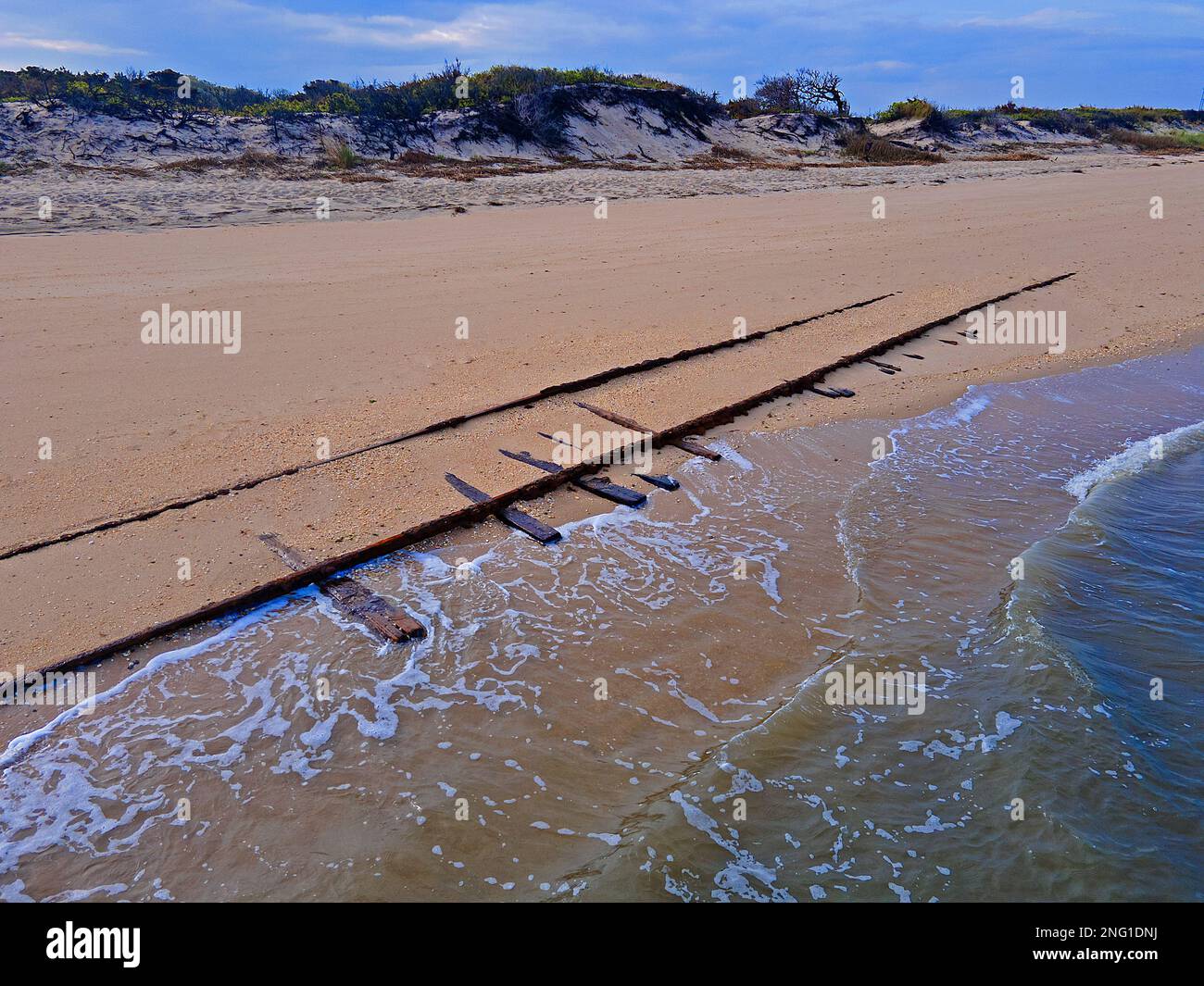 Washed out railroad tracks (Ghost tracks) Higbee Beach Cape May NJ Stock Photo