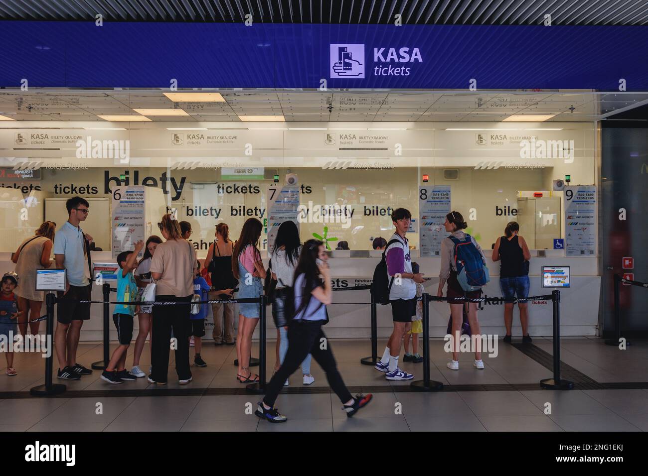 Ticket office on railway station in Katowice city, Poland Stock Photo