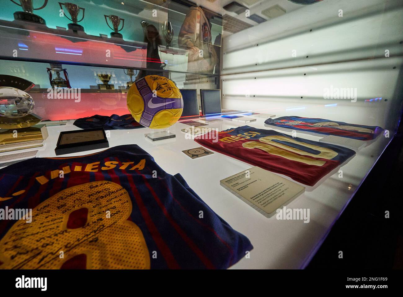 Visiting FC Barcelona museum at Camp Nou arena Stock Photo