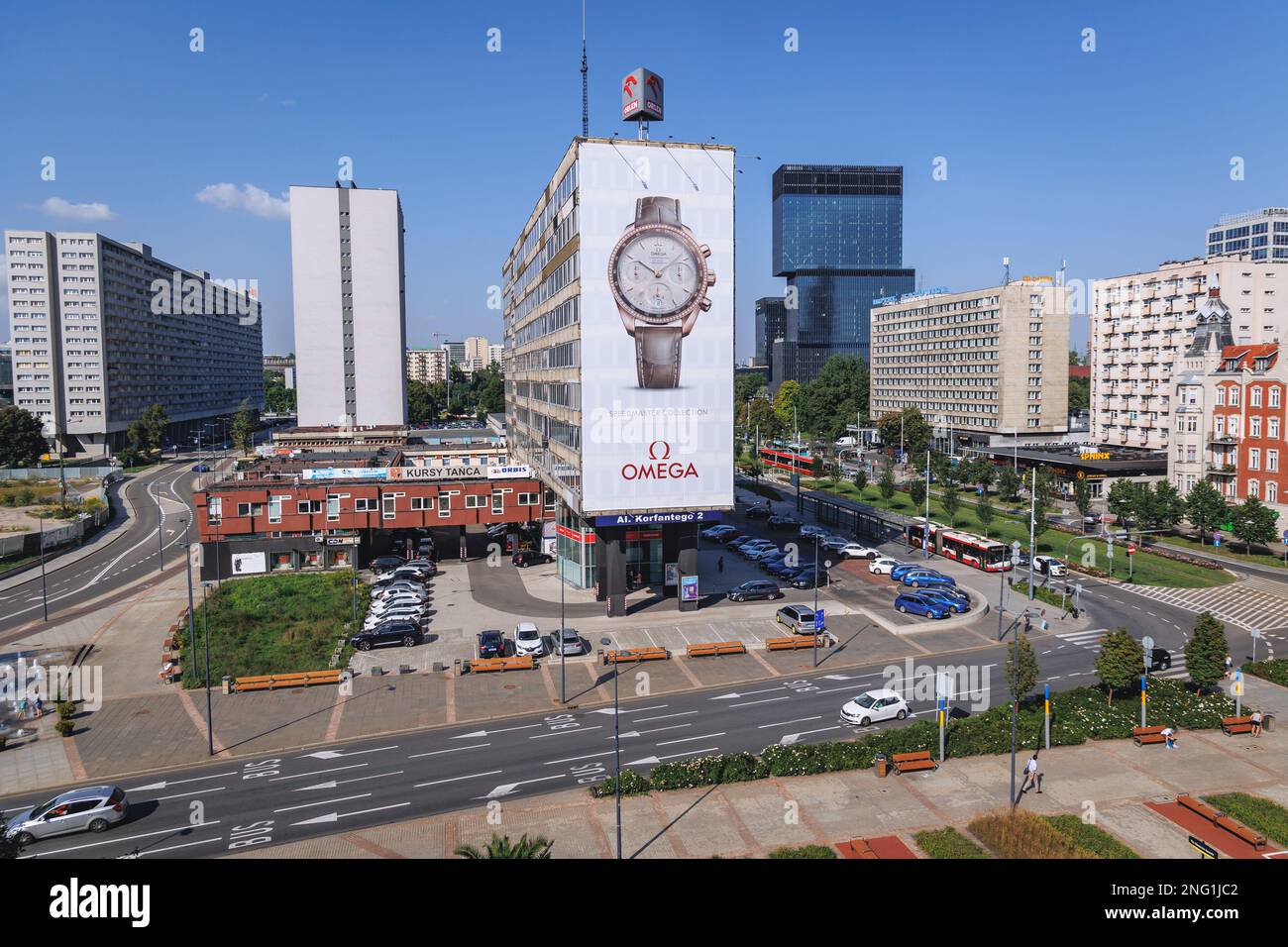 Aerial view of center of Katowice city, Silesia region of Poland, view