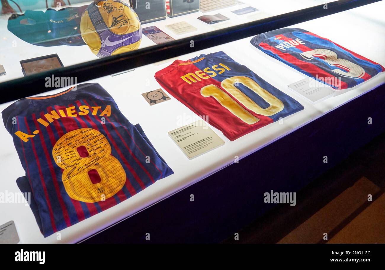 Visiting FC Barcelona museum at Camp Nou arena Stock Photo