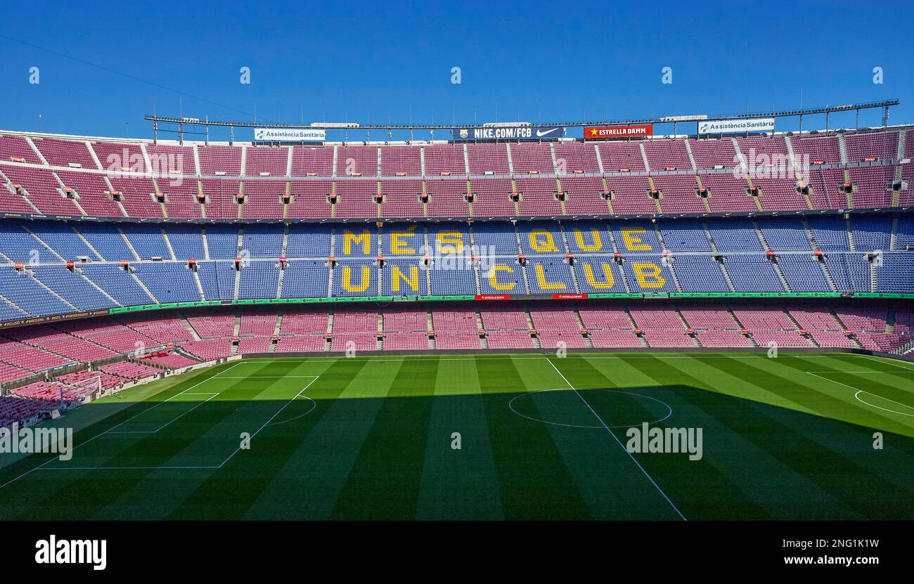 Pitch view at Camp Nou arena - the official playground of FC Barcelona Stock Photo