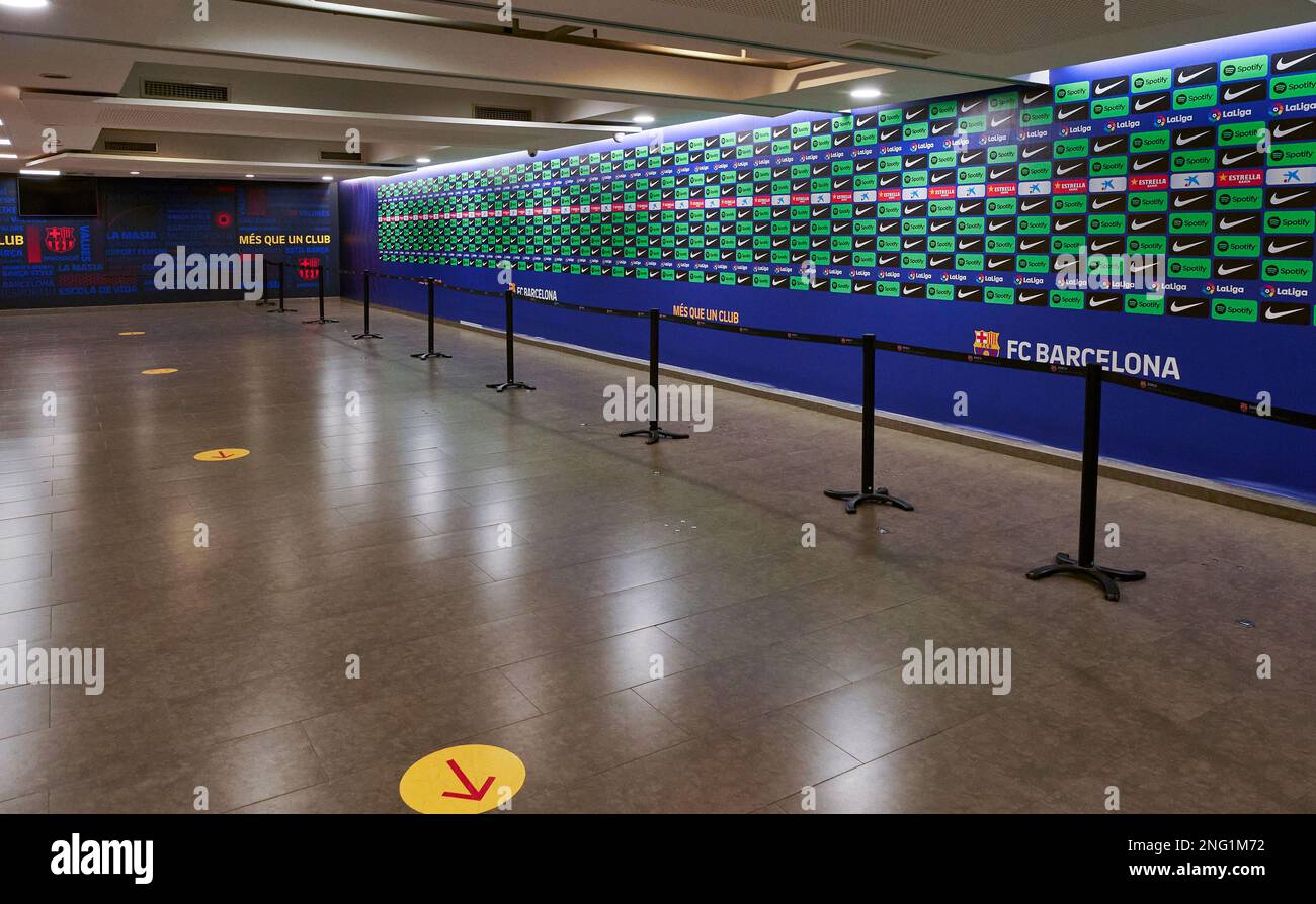 Interview area at Camp Nou arena - the official playground of FC Barcelona Stock Photo