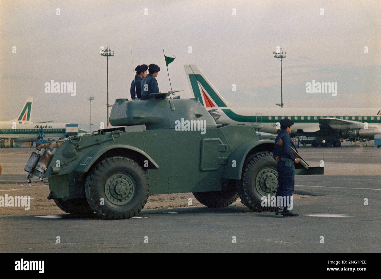 Security police patrol the runway at Rome's Leonardo da Vinci Fiumicino ...