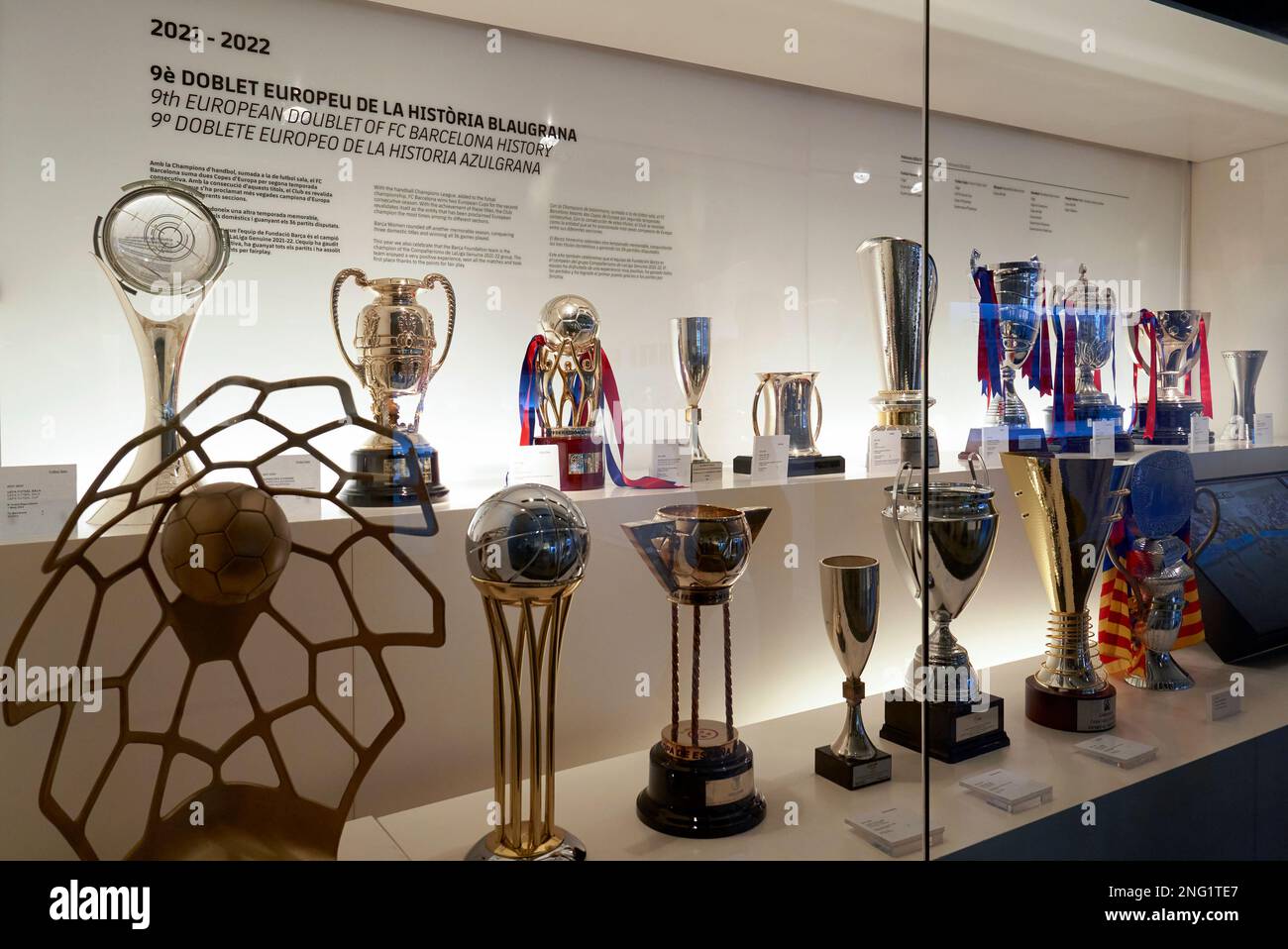 Visiting FC Barcelona museum at Camp Nou arena Stock Photo