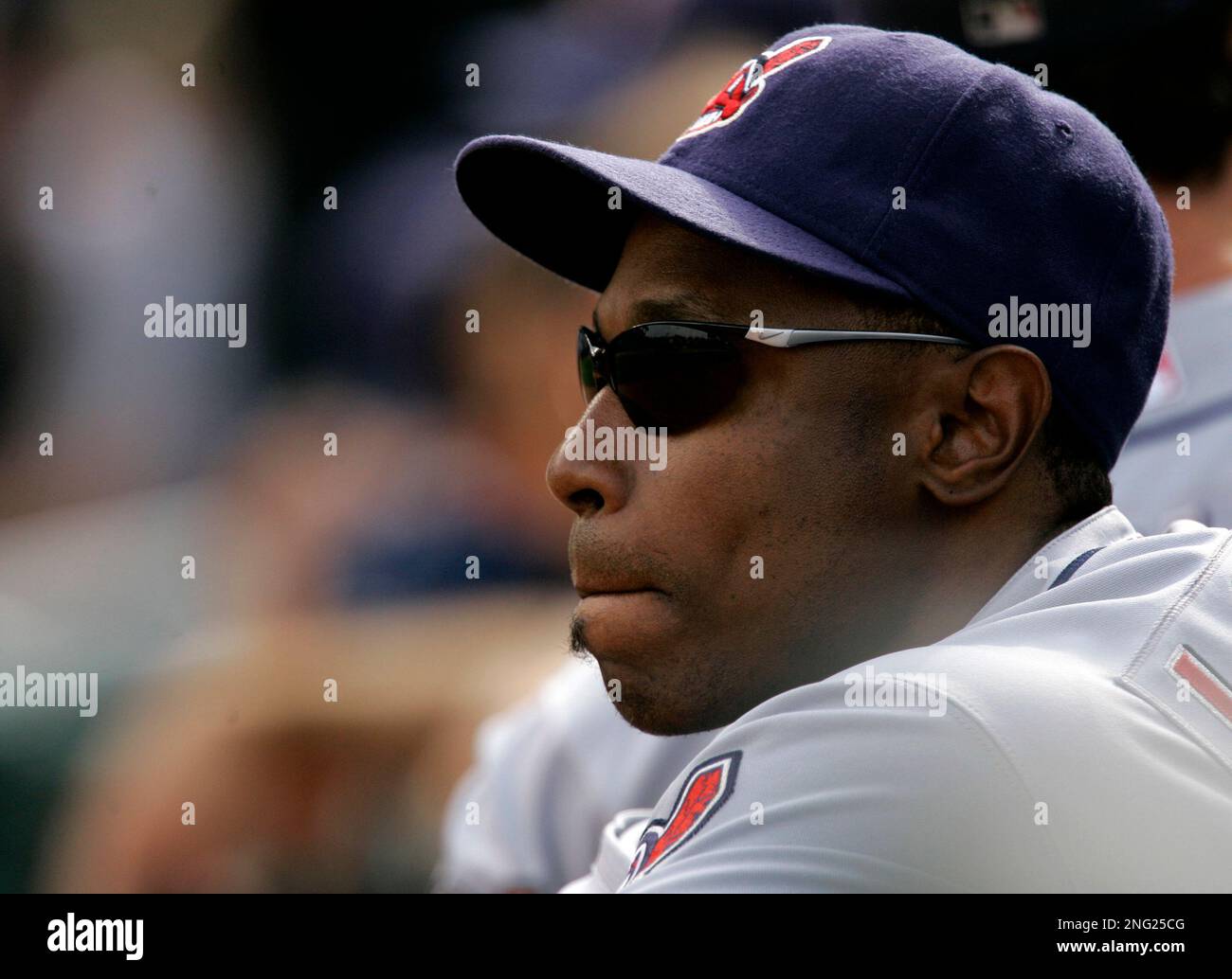 Cleveland Indians center fielder Kenny Lofton tosses his helmet after being  caught while trying to steal second in the first inning against the Kansas  City Royals on Friday, August 24, 2007, at