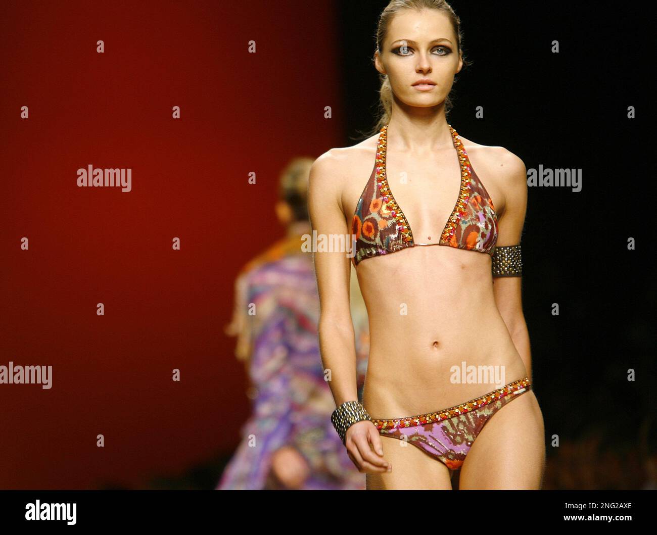 A model wears a creation as part of the Miss Bikini Luxe Spring/Summer 2008  women fashion collection unveiled in Milan, Italy, Saturday, Sept. 22,  2007. (AP Photo/Alberto Pellaschiar Stock Photo - Alamy