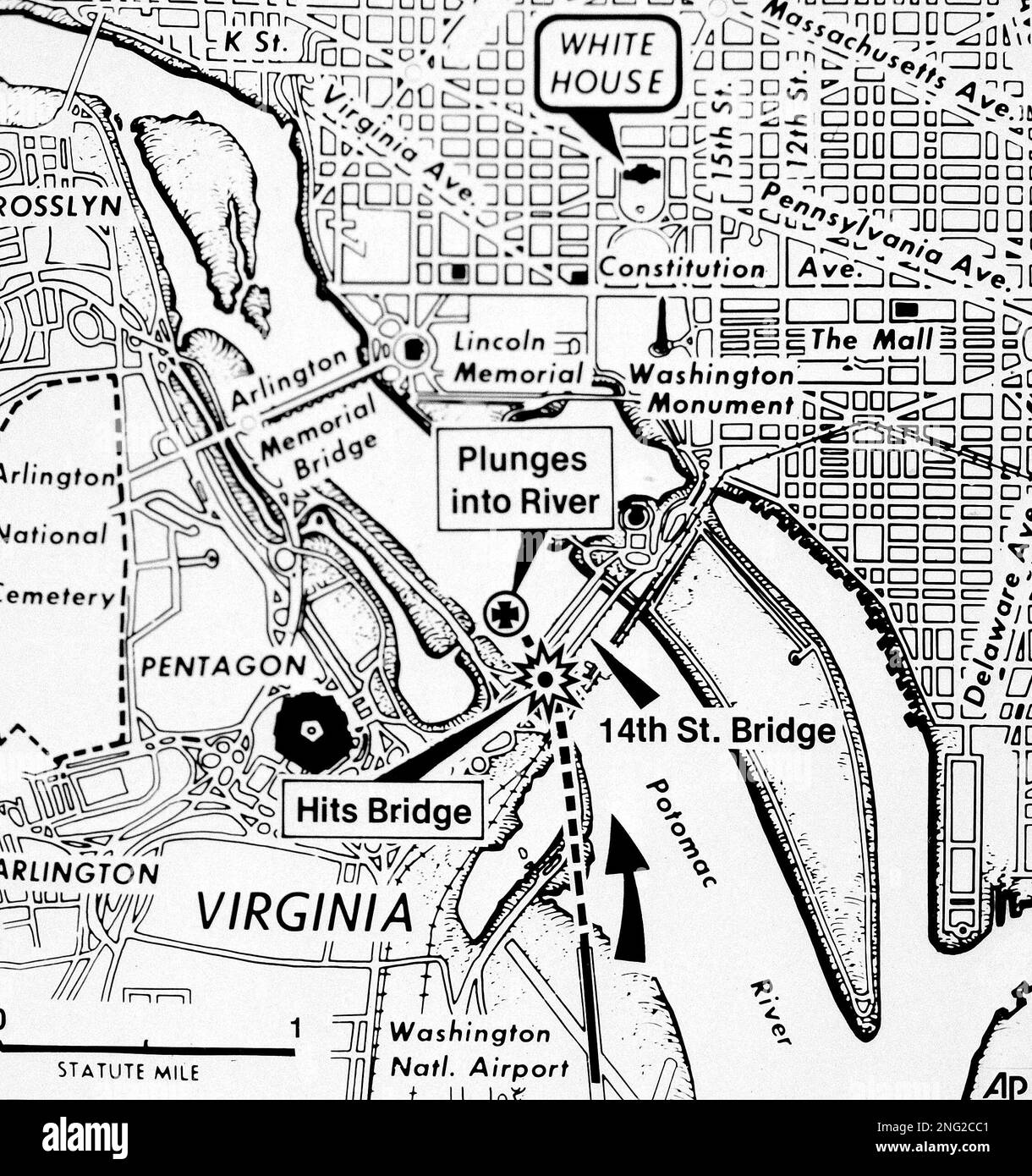 This map shows the location of an Air Florida jetliner that crashed