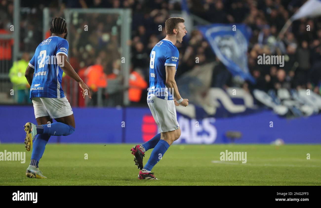 Mechelen, Belgium. 17th Feb, 2023. Genk's Bryan Heynen celebrates after