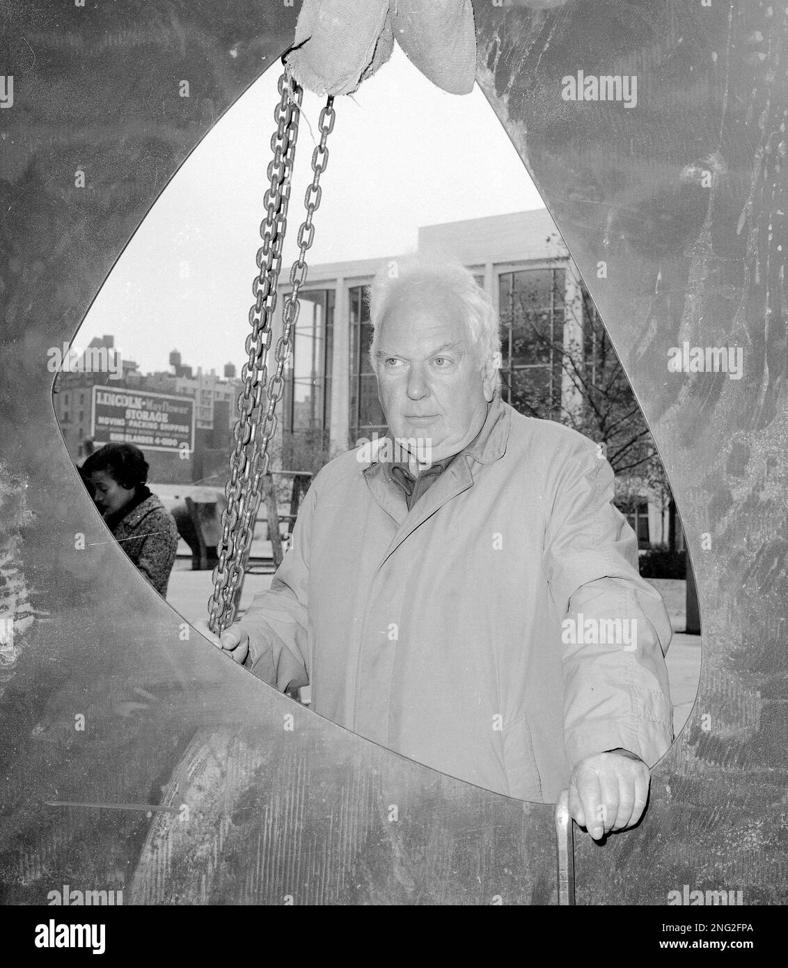 American sculptor Alexander Calder attends the installation of his work