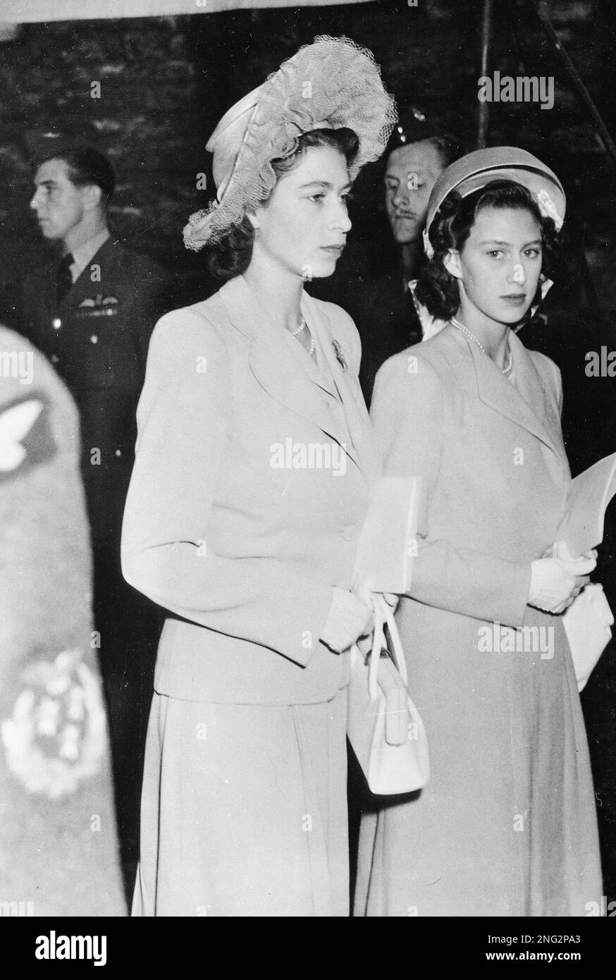 Margaret R Pass Princess Elizabeth, left, and Princess Margaret Rose, her sister, pass ...